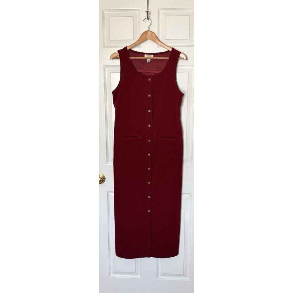 TALBOTS Jumper Dress Size 6 Wine Button Detail Pockets Casual Workwear Midi